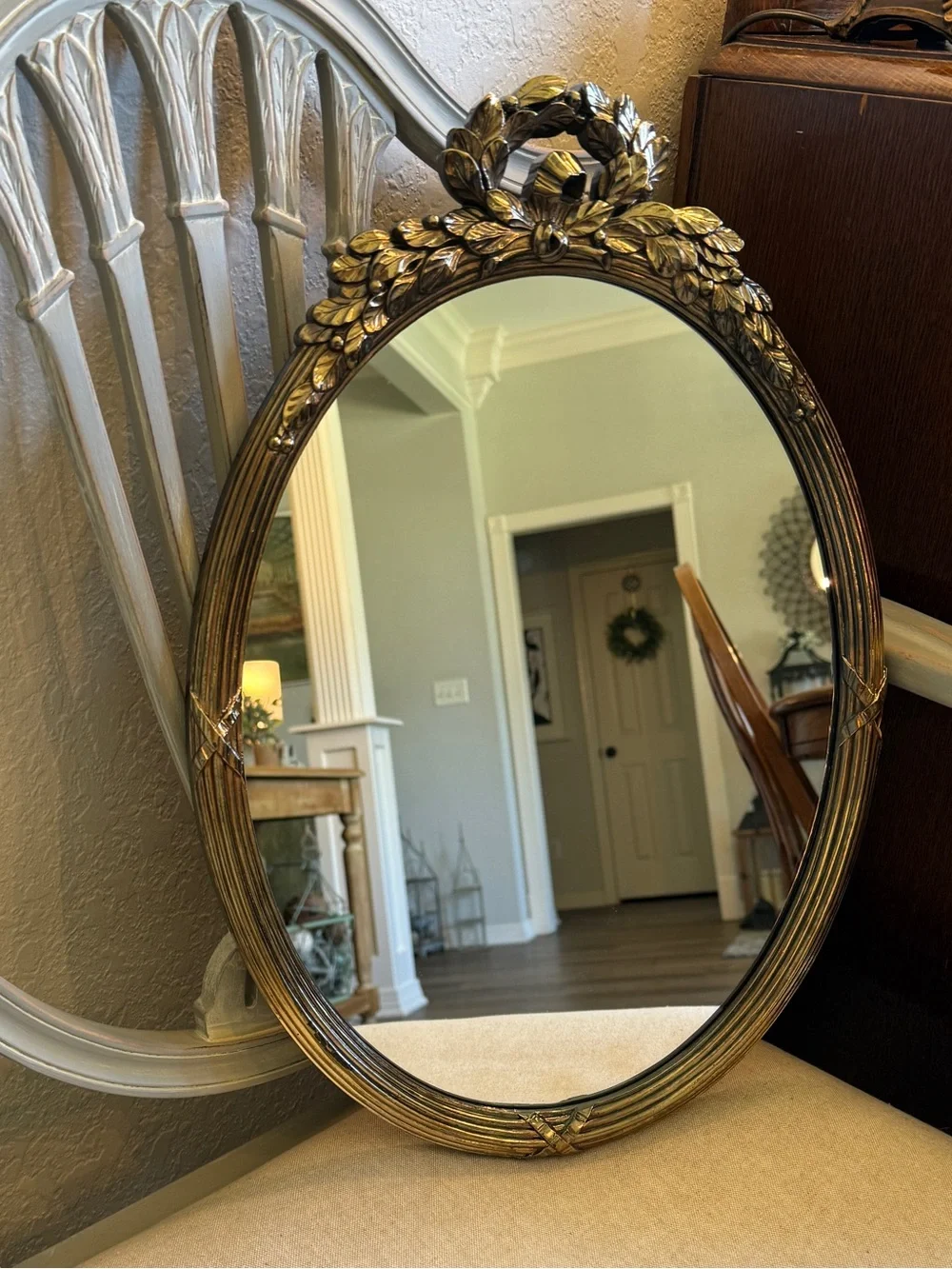 Vintage Ornate Gold Oval Wall Mirror Large